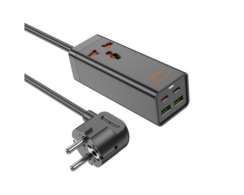 Сетевое зарядное устройство удлинитель Hoco AC10A 2 USB/ 2 Type-C PD 65W 1 розетка 1.5m черный