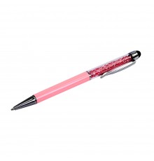 Стилус ёмкостный , с шариковой ручкой, металлический, розовый с розовыми кристаллами