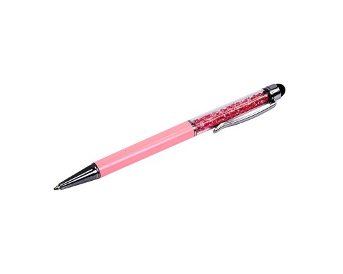 Стилус ёмкостный , с шариковой ручкой, металлический, розовый с розовыми кристаллами