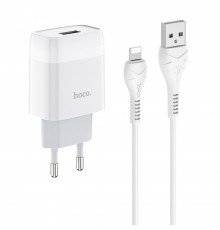 Сетевое зарядное устройство Hoco C72A USB белое + кабель USB to Lightning