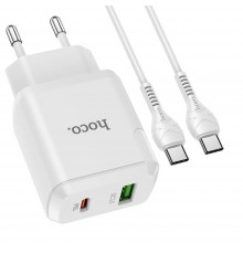 Сетевое зарядное устройство Hoco N5 USB/ Type-C QC PD белое + кабель Type-C to Type-C