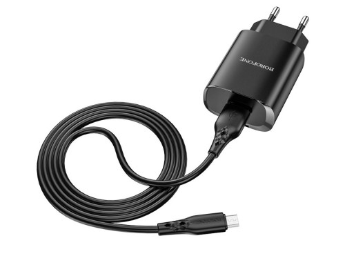 Сетевое зарядное устройство Borofone BN1 USB черное + кабель USB to MicroUSB