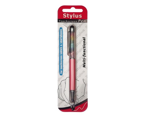 Стилус ёмкостный , с шариковой ручкой, металлический, розовый с кристаллами цветов радуги
