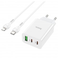 Сетевое зарядное устройство Hoco C99A USB/ 2 Type-C QC PD белое + кабель Type-C to Lightning