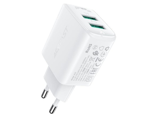 Сетевое зарядное устройство Acefast A33 2 USB QC белое