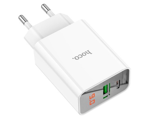 Сетевое зарядное устройство Hoco C100A USB/ Type-C QC PD с дисплеем белое