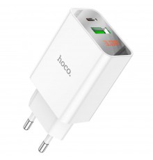 Сетевое зарядное устройство Hoco C100A USB/ Type-C QC PD с дисплеем белое