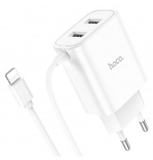 Сетевое зарядное устройство Hoco C103A 2 USB белое с кабелем Lightning