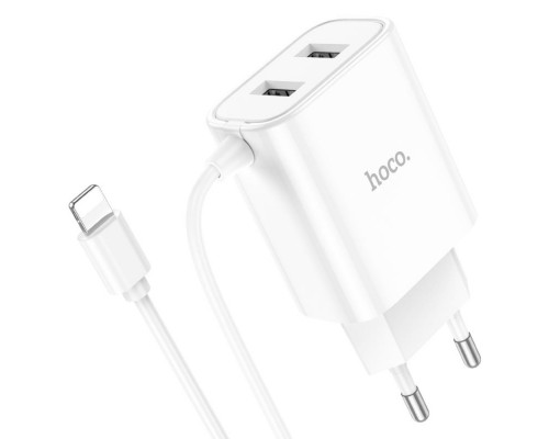Сетевое зарядное устройство Hoco C103A 2 USB белое с кабелем Lightning