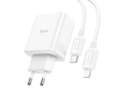 Сетевое зарядное устройство Hoco C126A USB/ 2 Type-C PD 40W белое + кабель Type-C to Lightning