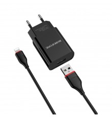 Сетевое зарядное устройство Borofone BA20A USB черное + кабель USB to Lightning