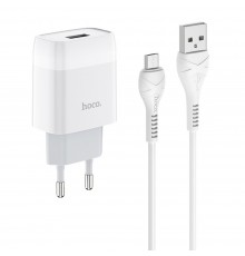 Сетевое зарядное устройство Hoco C72A USB белое + кабель USB to MicroUSB