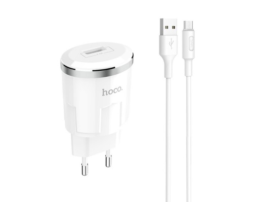 Сетевое зарядное устройство Hoco C37A USB белое + кабель USB to MicroUSB