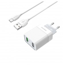 Сетевое зарядное устройство Borofone BA39A 2 USB QC белое + кабель USB to Type-C