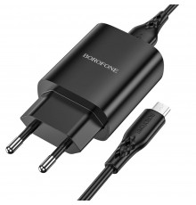 Сетевое зарядное устройство Borofone BN1 USB черное + кабель USB to MicroUSB