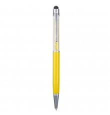 Стилус ёмкостный , с шариковой ручкой, металлический, желтый с золотистыми кристаллами
