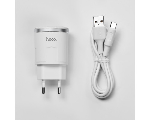 Сетевое зарядное устройство Hoco C37A USB белое + кабель USB to Type-C