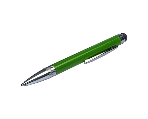 Стилус ёмкостный , с выдвижной шариковой ручкой, металлический, зелёный