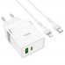 Сетевое зарядное устройство Hoco N21 USB/ Type-C QC PD 30W белое + кабель Type-C to Lightning