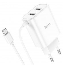 Сетевое зарядное устройство Hoco C103A 2 USB белое с кабелем MicroUSB