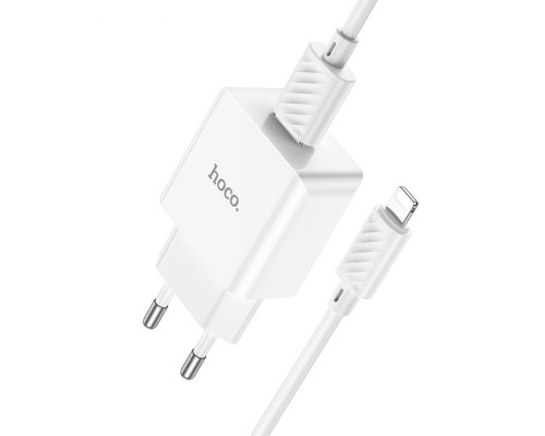 Сетевое зарядное устройство Hoco C106A USB белое + кабель USB to Lightning