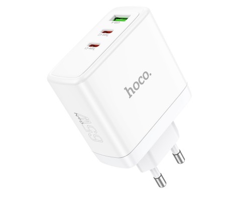 Сетевое зарядное устройство Hoco N30 USB/ 2 Type-C QC PD 65W белое + кабель Type-C to Type-C