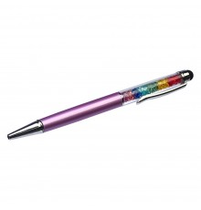 Стилус ёмкостный , с шариковой ручкой, металлический, светло-розовый с кристаллами цветов радуги