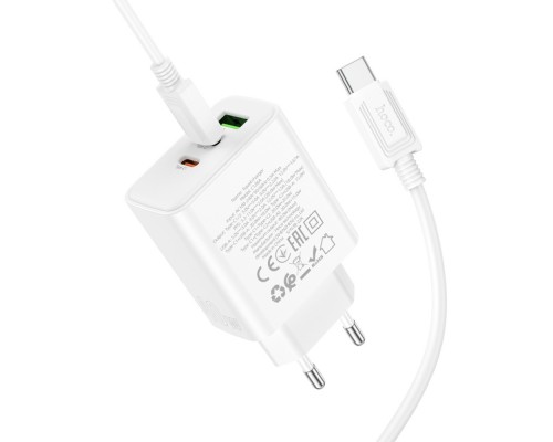 Сетевое зарядное устройство Hoco C126A USB/ 2 Type-C PD 40W белое + кабель Type-C to Type-C