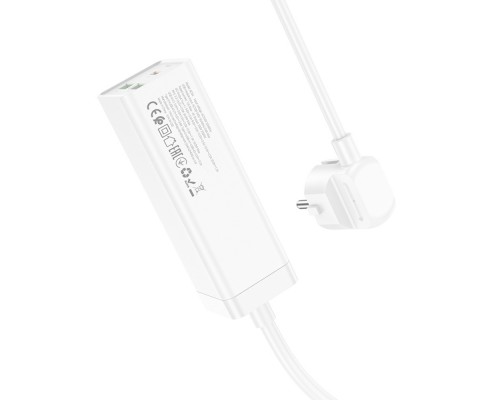 Сетевое зарядное устройство удлинитель Hoco AC9A 2 USB/Type-C PD QC 30W 1 розетка 1.5m белый