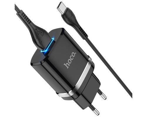 Сетевое зарядное устройство Hoco N1 USB черное + кабель USB to Type-C
