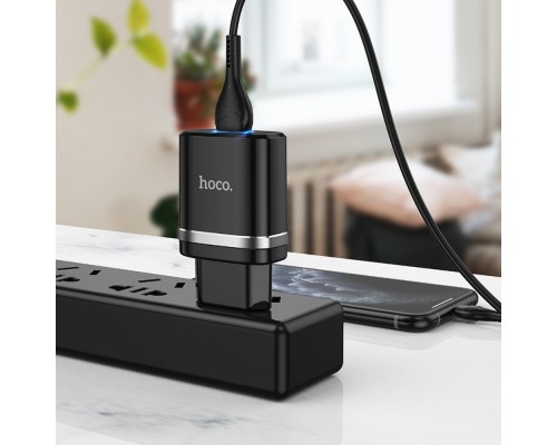 Сетевое зарядное устройство Hoco N1 USB черное + кабель USB to Lightning