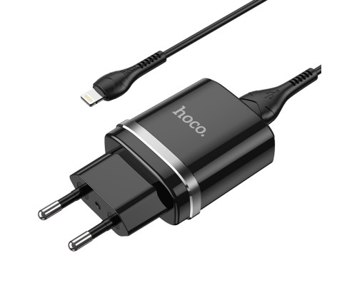 Сетевое зарядное устройство Hoco N1 USB черное + кабель USB to Lightning