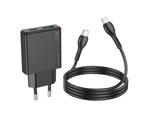 Сетевое зарядное устройство Hoco N38 USB/ Type-C QC PD + кабель Type-C to Type-C черное