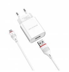 Сетевое зарядное устройство Borofone BA20A USB белое + кабель USB to MicroUSB