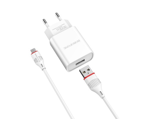 Сетевое зарядное устройство Borofone BA20A USB белое + кабель USB to MicroUSB