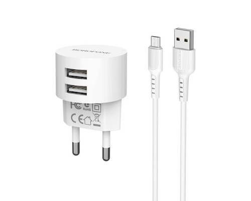 Сетевое зарядное устройство Borofone BA23A 2 USB белое + кабель USB to MicroUSB