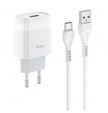 Сетевое зарядное устройство Hoco C72A USB белое + кабель USB to Type-C
