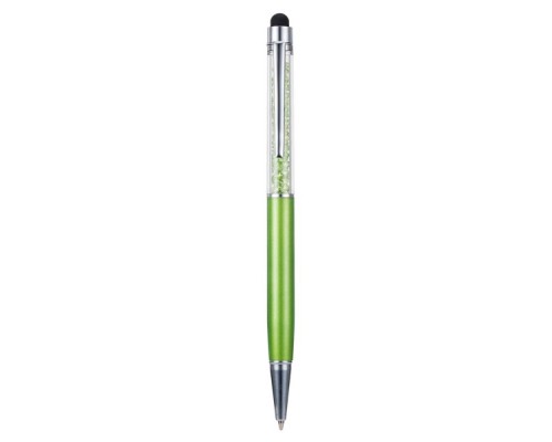 Стилус ёмкостный , с шариковой ручкой, металлический, зелёный с зелёными кристаллами