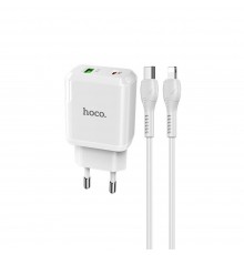 Сетевое зарядное устройство Hoco N5 USB/ Type-C QC PD белое + кабель Type-C to Lightning