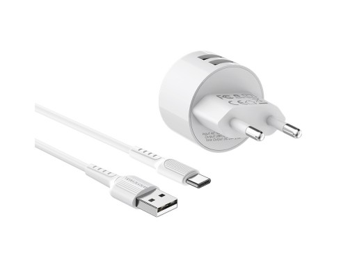 Сетевое зарядное устройство Borofone BA23A 2 USB белое + кабель USB to Type-C
