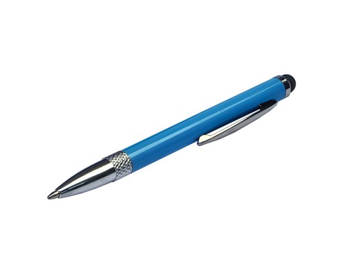 Стилус ёмкостный , с выдвижной шариковой ручкой, металлический, голубой