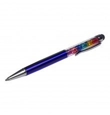Стилус ёмкостный , с шариковой ручкой, металлический, сине-фиолетовый с кристаллами цветов радуги