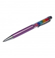 Стилус ёмкостный , с шариковой ручкой, металлический, светло-фиолетовый с кристаллами цветов радуги