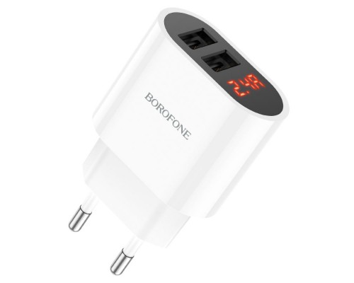 Сетевое зарядное устройство Borofone BA63A 2 USB с дисплеем белое
