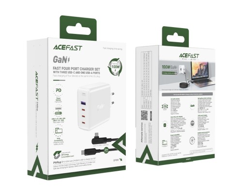 Сетевое зарядное устройство Acefast A37 USB/ 3 Type-C QC PD 100W белое + кабель Type-C to Type-C