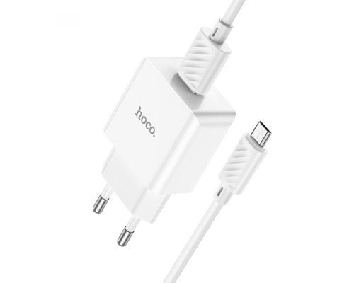Сетевое зарядное устройство Hoco C106A USB белое + кабель USB to MicroUSB