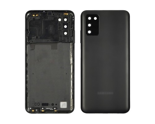 Задняя крышка для Samsung A037 Galaxy A03s со стеклом камеры Black (чёрная)