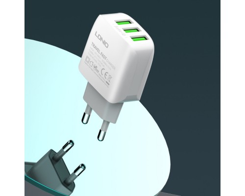 Сетевое зарядное устройство Ldnio A3312 3 USB белое + кабель USB to Type-C