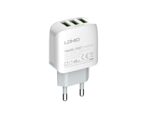 Сетевое зарядное устройство Ldnio A3312 3 USB белое + кабель USB to Type-C