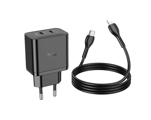 Сетевое зарядное устройство Hoco N35 2 Type-C PD 45W черное + кабель Type-C to Lightning